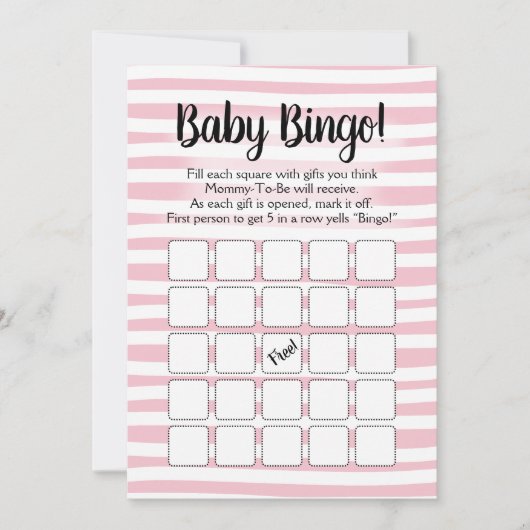 Invitation Jeu de Baby Shower Bingo Bébé Fille Rose Blanc (Devant)