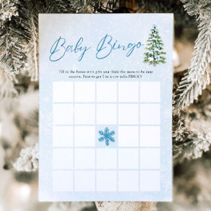 Invitation Jeu de Baby Shower Bingo Bébé Noël Rubans Bleus