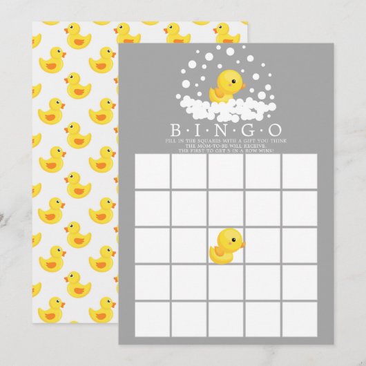 Invitation Jeu de Baby shower BINGO en caoutchouc mou (Devant / Derrière)