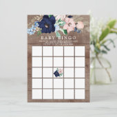 Invitation Jeu de Baby shower BINGO Floral Navy & Blush (Debout devant)