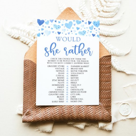 Invitation Jeu de Baby Shower Blue Valentine Would She Rather