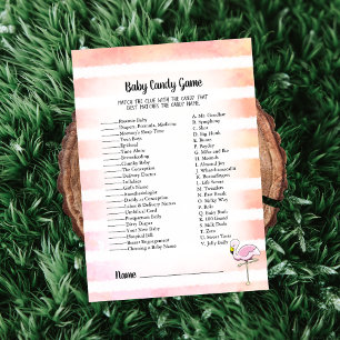 Invitation Jeu de Baby Shower Bonbon Bébé Flamant Rose Rayé C