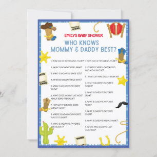 Invitation Jeu de Baby shower Cowboy - Nom modifiable, taille