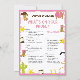 Invitation Jeu de Baby shower Cowgirl - Nom modifiable, taill