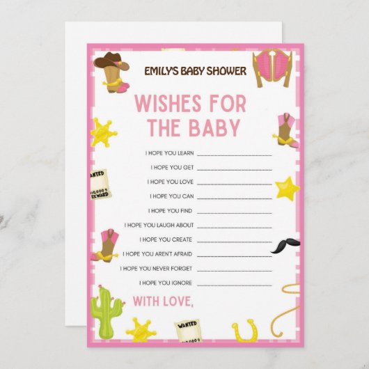 Invitation Jeu de Baby shower Cowgirl - Nom modifiable, taill (Devant / Derrière)
