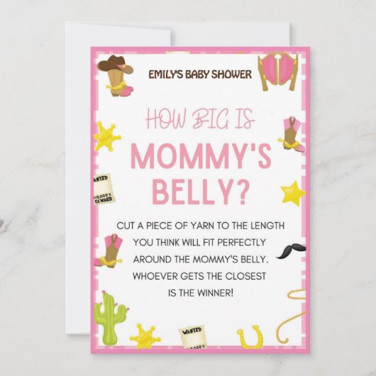 Invitation Jeu de Baby shower Cowgirl - Nom modifiable, taill (Devant)