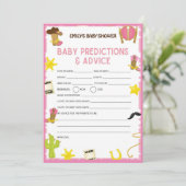 Invitation Jeu de Baby shower Cowgirl - Nom modifiable, taill (Debout devant)