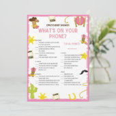 Invitation Jeu de Baby shower Cowgirl - Nom modifiable, taill (Debout devant)