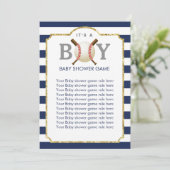 Invitation Jeu de Baby shower de baseball Boy Navy Blue Strip (Debout devant)