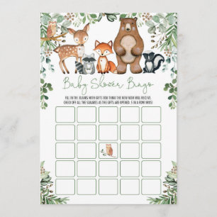 Invitation Jeu de Baby shower de bingo des animaux de forêt d