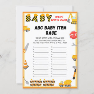 Invitation Jeu de Baby shower de construction - Nom modifiabl