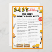 Invitation Jeu de Baby shower de construction - Nom modifiabl (Devant / Derrière)