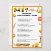 Invitation Jeu de Baby shower de construction - Nom modifiabl (Devant)