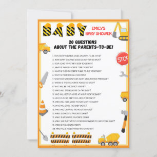 Invitation Jeu de Baby shower de construction - Nom modifiabl