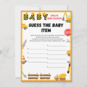 Invitation Jeu de Baby shower de construction - Nom modifiabl (Devant)