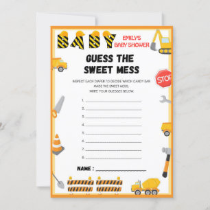 Invitation Jeu de Baby shower de construction - Nom modifiabl
