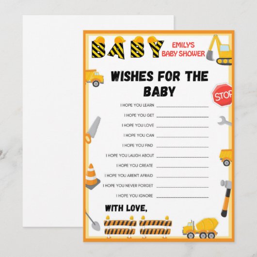 Invitation Jeu de Baby shower de construction - Nom modifiabl (Devant / Derrière)