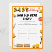 Invitation Jeu de Baby shower de construction - Nom modifiabl (Devant / Derrière)