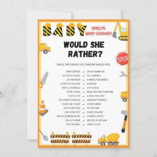 Invitation Jeu de Baby shower de construction - Nom modifiabl