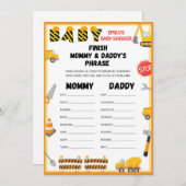 Invitation Jeu de Baby shower de construction - Nom modifiabl (Devant / Derrière)