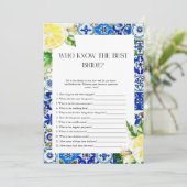 Invitation Jeu de Baby Shower de mariage au carreau bleu citr (Debout devant)