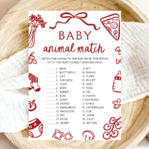 Invitation Jeu de Baby shower de match animal de la main roug