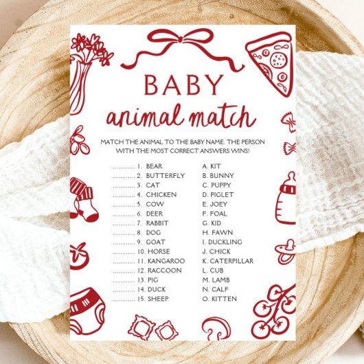 Invitation Jeu de Baby shower de match animal de la main roug