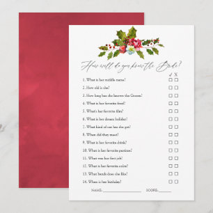 Invitation Jeu de baby shower de Noël floral holly mariage