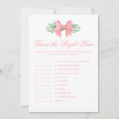 Invitation Jeu de Baby Shower : Devinez le Prix du Ruban Rose (Devant)