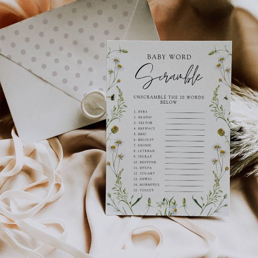 Invitation Jeu de Baby shower fleur sauvage - Brouillage de m