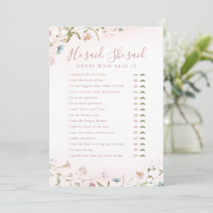 Invitation Jeu de baby shower "Fleur sauvage Il a dit Elle a