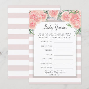 Invitation Jeu de Baby shower Fleurs Roses