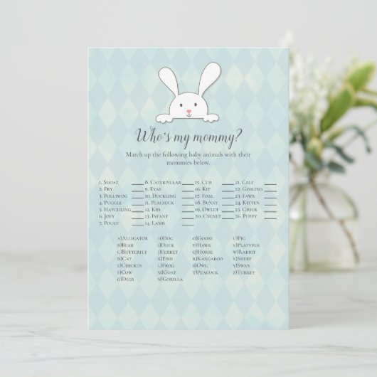 Invitation Jeu de Baby Shower 'Lapin blanc qui est ma maman' (Debout devant)