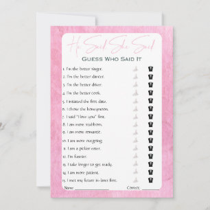 Invitation Jeu de Baby Shower Mariage 'Il a dit, Elle a dit'