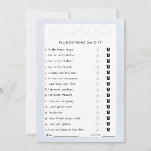 Invitation Jeu de Baby Shower Mariage 'Il a dit, Elle a dit'