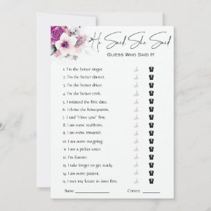 Invitation Jeu de Baby Shower Mariage 'Il a dit, Elle a dit'