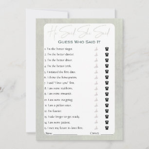 Invitation Jeu de Baby Shower Mariage Il a dit Elle a dit