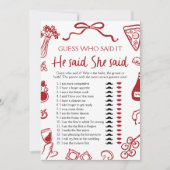 Invitation Jeu de Baby Shower Mariage "Italian Amore Il a dit (Devant)