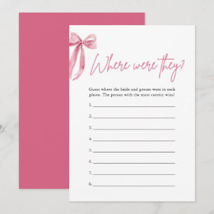 Invitation Jeu de Baby Shower Mariage Nœud Rose Blush Où Étai
