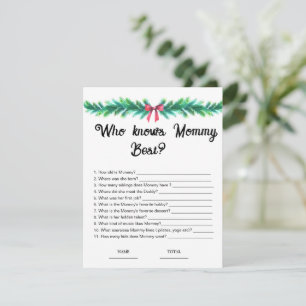 Invitation Jeu de Baby Shower « Noël, qui connaît le mieux Ma