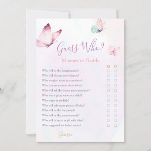 Invitation Jeu de Baby shower papillon maman ou papa