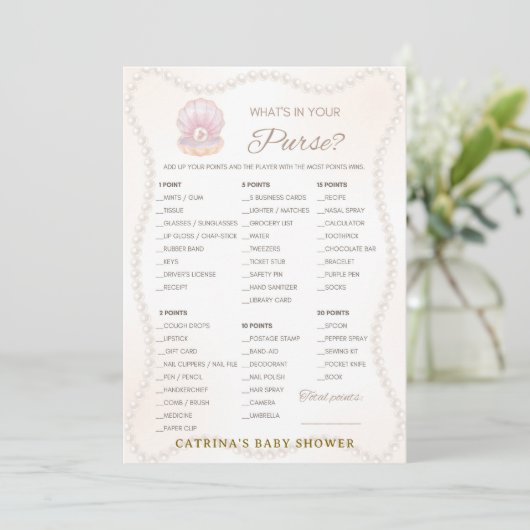 Invitation Jeu de Baby Shower Perle - Nom éditable, 5x7 (Debout devant)