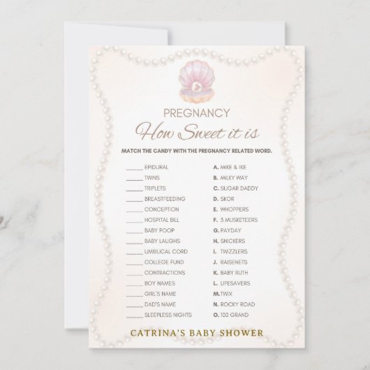 Invitation Jeu de Baby Shower Perle - Nom éditable, 5x7 (Devant)