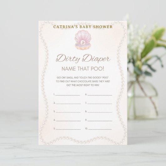 Invitation Jeu de Baby Shower Perle - Nom éditable, 5x7 (Debout devant)