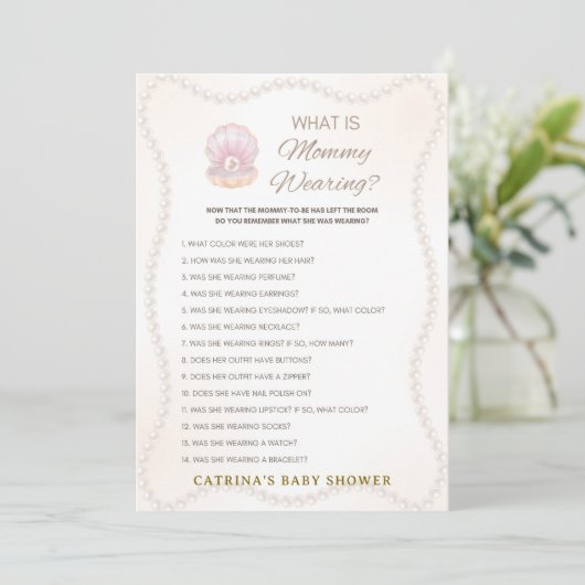 Invitation Jeu de Baby Shower Perle - Nom éditable, 5x7 (Debout devant)