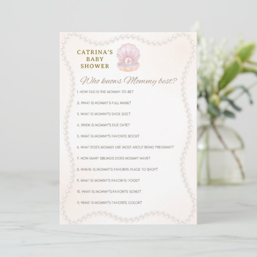 Invitation Jeu de Baby Shower Perle - Nom éditable, 5x7 (Debout devant)