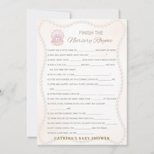 Invitation Jeu de Baby Shower Perle - Nom éditable, 5x7 (Devant)