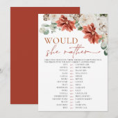 Invitation Jeu de Baby Shower 'Red Winter Would She Rather' (Devant / Derrière)
