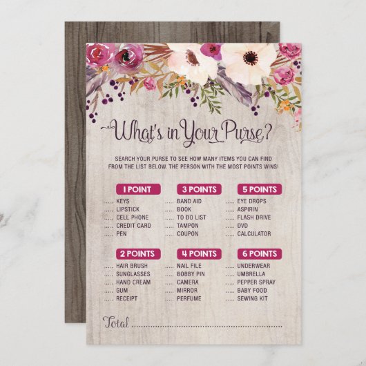 Invitation Jeu de Baby shower rustique Qu'y a-t-il dans votre (Devant / Derrière)