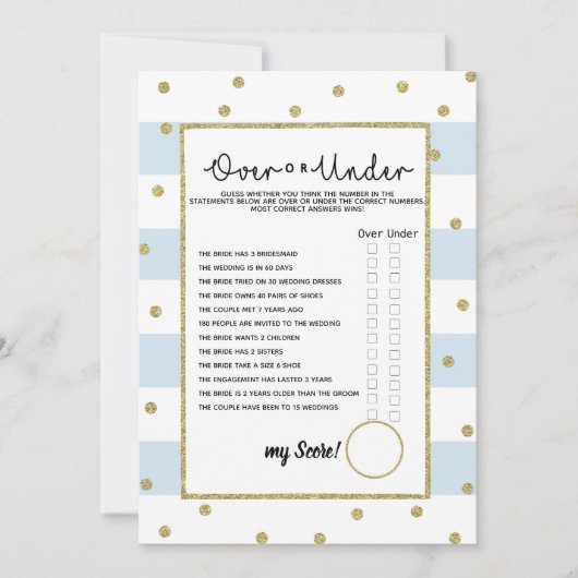 Invitation jeu de baby shower sous ou sur la nuptiale (Devant)